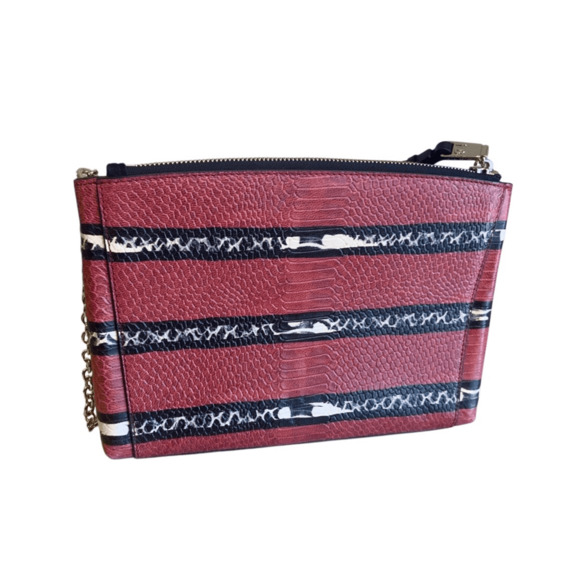 Henri Bendel Tilda Red Snakeskin Leather Color Blocked Crossbody Clutch New - Picture 2 of 8